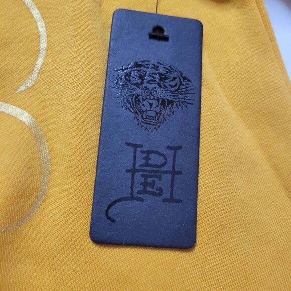 $125 NEW L ED HARDY BLACK CAT TATTOO STREETWEAR GOLD HOODIE SWEATSHIRT LARGE NWT - Picture 7 of 12